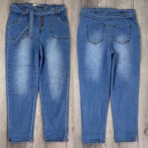 Chelsea & Violet Size 28 High Waist Paper Bag Belted Taper Leg Stretch Mom Jeans